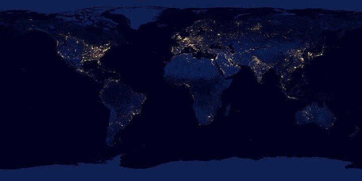 Earth Night View From Space, Map With City Lights Satellite-based Observations