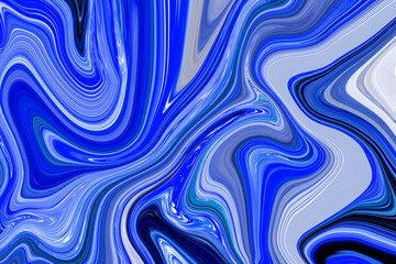 Fototapeta premium Fluid art background. Wave color Liquid shape. White and Blue colours. Abstract design, Flow Backgound