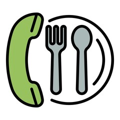 Order food by phone icon. Outline order food by phone vector icon color flat isolated