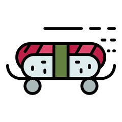 Hot dog on wheels icon. Outline hot dog on wheels vector icon color flat isolated