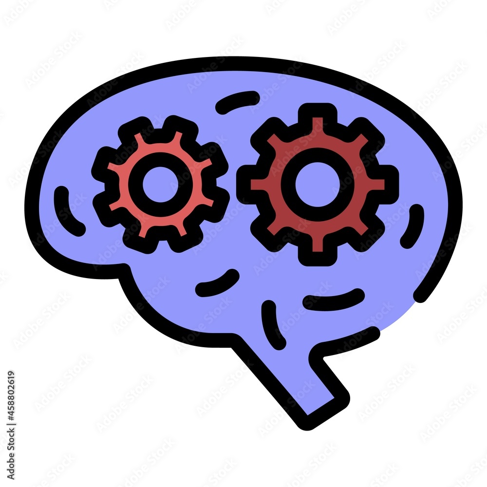 Poster brain with gears icon. outline brain with gears vector icon color flat isolated