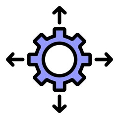 Gear and arrows icon. Outline gear and arrows vector icon color flat isolated