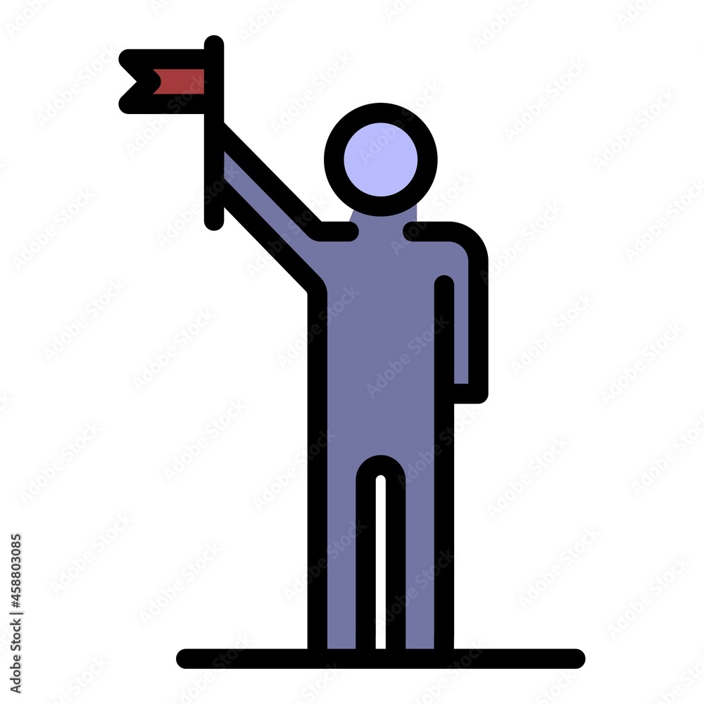 Poster man with flag icon. outline man with flag vector icon color flat isolated