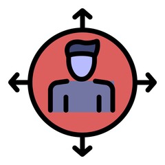 Person in a circle with arrows icon. Outline person in a circle with arrows vector icon color flat isolated