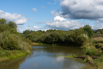 Naklejka na ściany i meble The river Kirzhach and its surroundings in autumn
