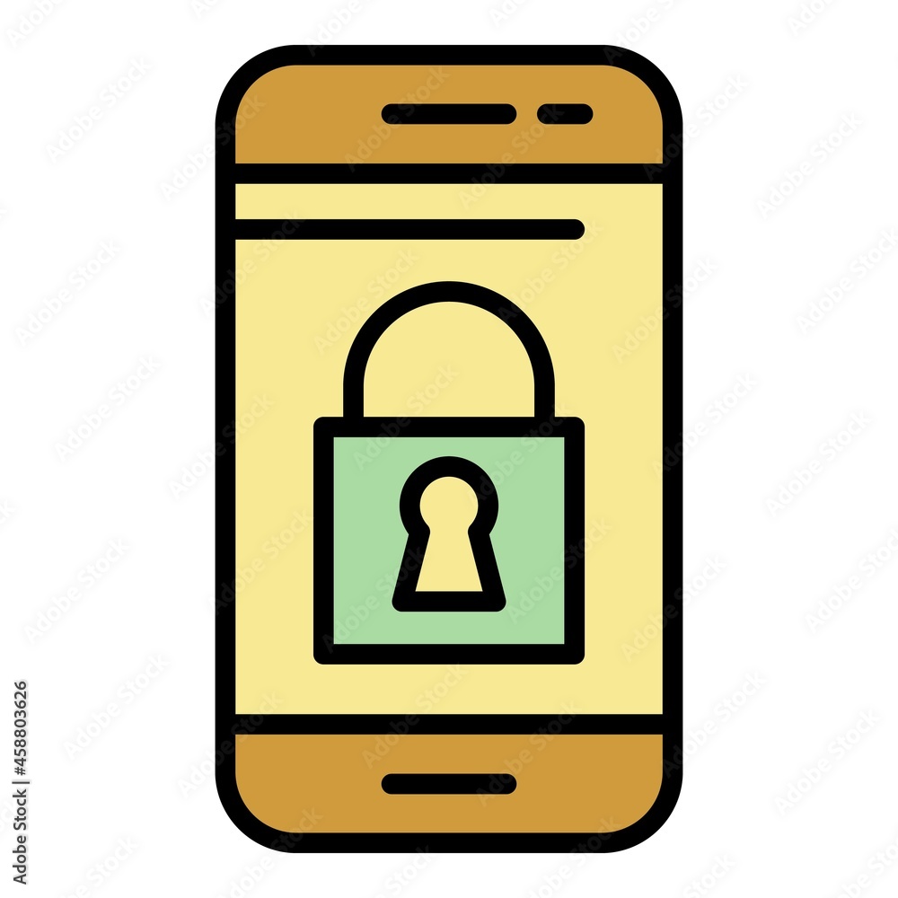Poster lock on smartphone screen icon. outline lock on smartphone screen vector icon color flat isolated