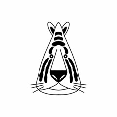 Stylized graphics style of tiger head isolated on white background. Black and white vector.
