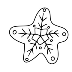 Snowflake Doodle style Christmas gingerbread. Simple decor. Vector illustration isolated on white background.