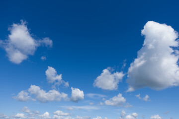 Obraz na płótnie Canvas Photo of light blue sky with white clouds. Beautiful blue sky and white clouds, no birds, no noise.