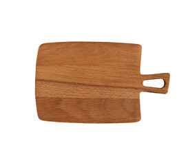 Flat lay of a wooden cutting board isolated on white