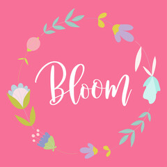 Hand drawn vector lettering with flowers and vintage objects, patterns and frames.