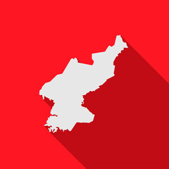 Map of North Korea on red Background with long shadow