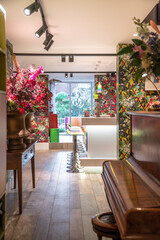 Bright and colorful private contemporary home bar. Luxury design