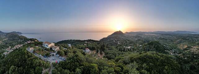 Fototapeta na wymiar Western coast panorama from Kaisers Throne Hill. Corfu, Greece.