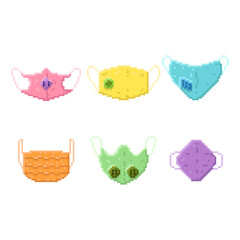 set of pixel masks multicolored against virus and dust