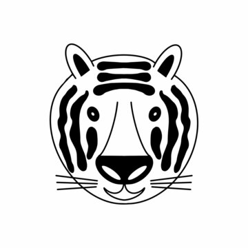 Stylized graphics style of tiger head isolated on white background. Black and white vector.