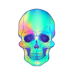 Drawing of green skull isolated on white background. Vector illustration. Religion, death, occultism symbol, alchemy magic.