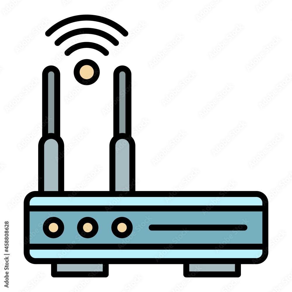 Poster router icon. outline router vector icon color flat isolated