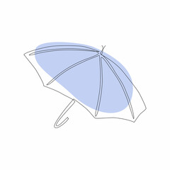Continuous line art or One Line Drawing of umbrella with colored geometric shape. Vector illustration. 