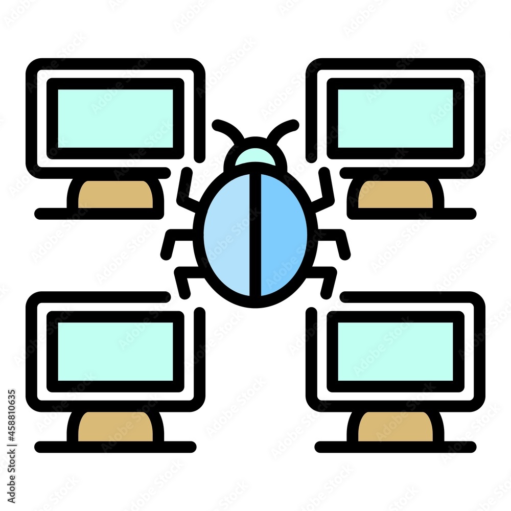 Poster computer network bug icon. outline computer network bug vector icon color flat isolated