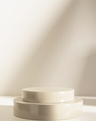 Minimal cylinder pedestal for product showcase. Stand product mockup. Beige color. Vertical frame. Background product stage. 3d render illustration