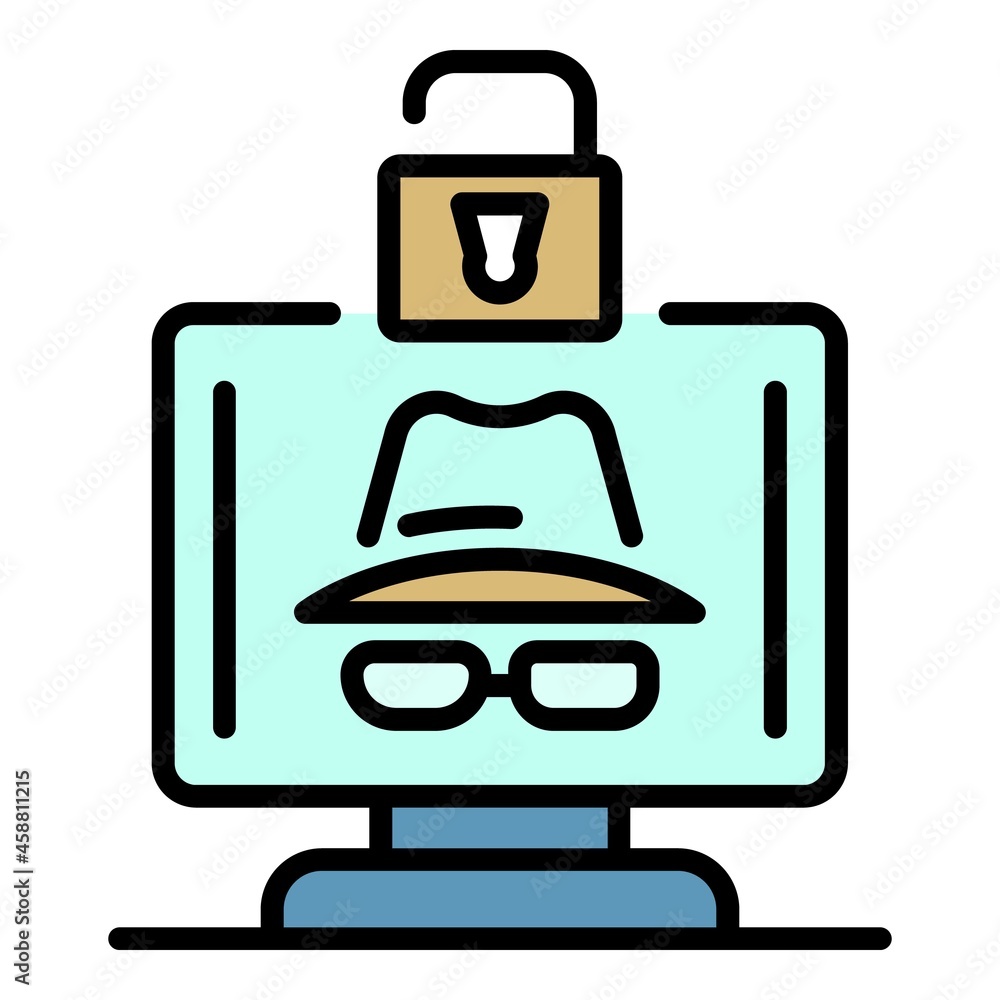 Poster hacker protected icon. outline hacker protected vector icon color flat isolated