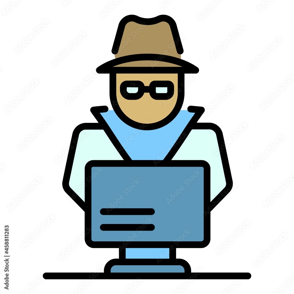 Poster laptop secret hacker icon. outline laptop secret hacker vector icon color flat isolated