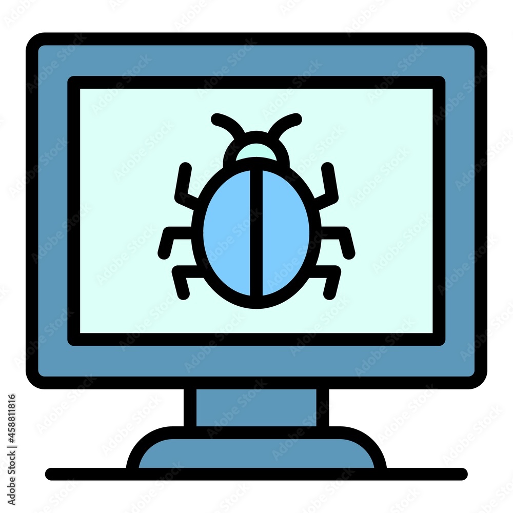 Poster computer bug icon. outline computer bug vector icon color flat isolated