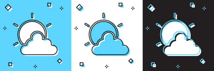 Set Sun and cloud weather icon isolated on blue and white, black background. Vector