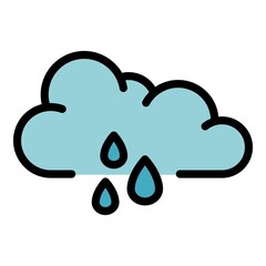 Rainy storm cloud icon. Outline rainy storm cloud vector icon color flat isolated