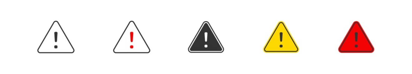 Exclamation mark attention set icon in flat style. Vector