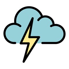 Lightning bolt cloud icon. Outline lightning bolt cloud vector icon color flat isolated