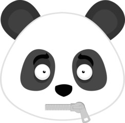 Vector illustration of emoticon of the face of a cartoon panda bear with a zipper in his mouth