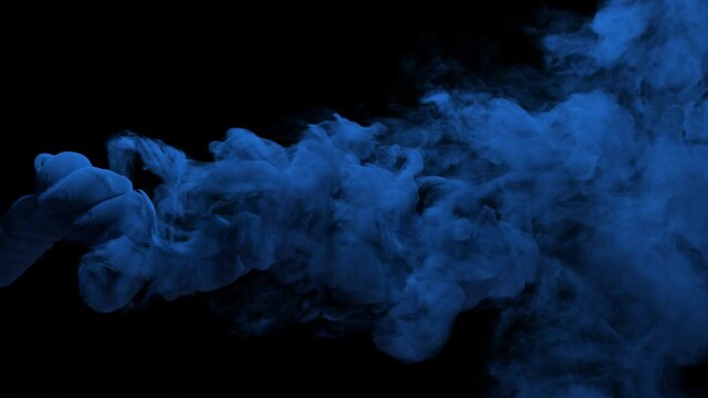 Blue smoke stream flowing on a transparent alpha channel.