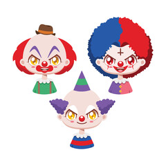 Collection of three creepy cartoon clowns