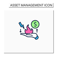 Risk management color icon. Identification, evaluation and risk prioritization. Hand in fire. Help to resolve problems.Asset management concept. Isolated vector illustration