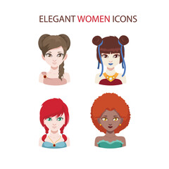 Set of four fashionable women icons