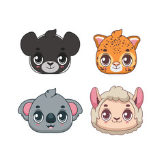 Cute cartoon wild animal icons collection