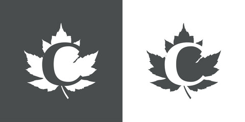 Logotipo letra inicial C en hoja de arce en fondo gris y fondo blanco