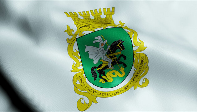 3D Waving Chile county Flag of Curico Closeup View