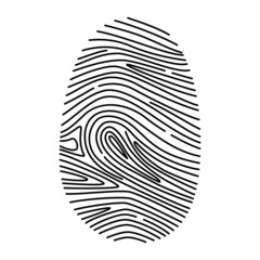 Fingerprint. Scan icon. Thumbprint. Personal identification, authorization. Linear drawing. Vector illustration. Black symbol isolated on white background. Press of finger. code verification, password