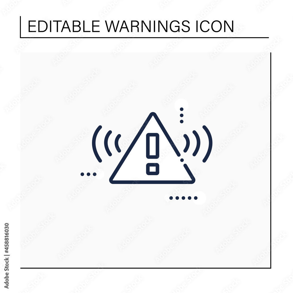 Poster triangle danger sign line icon. caution. exclamation, alert. alarm loud sign. error message. warning