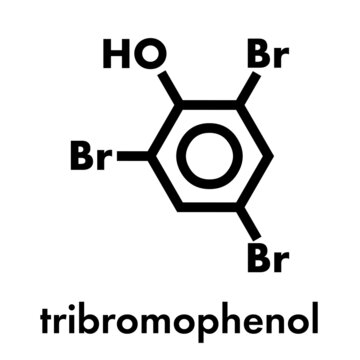 Tribromophenol (TBP, 2,4,6-Tribromophenol) molecule. Used as fungicide and wood preservative; Skeletal formula.