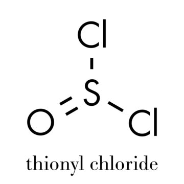 Thionyl chloride (SOCl2) chemical reagent molecule. Skeletal formula.