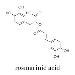 rosmarinic acid herbal antioxidant molecule. Present in a number of plants including rosemary (Rosmarinus officinalis). Skeletal formula.