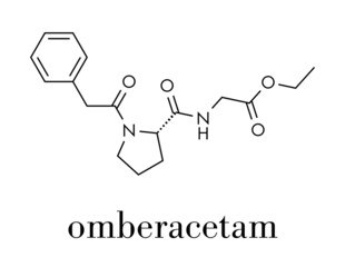 Omberacetam nootropic drug molecule. Skeletal formula.