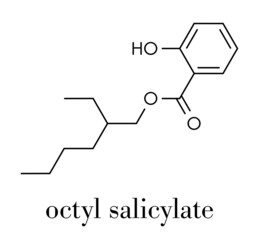 Octyl salicylate (octisalate) sunscreen molecule (UV filter). Skeletal formula.