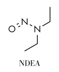  N-Nitroso-diethylamine or NDEA carcinogenic molecule. Skeletal formula.