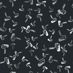 Grey Paint roller brush icon isolated seamless pattern on black background. Vector