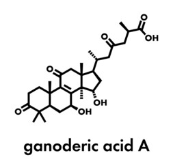 Ganoderic acid A molecule. Present in Ganoderma mushrooms. Skeletal formula.